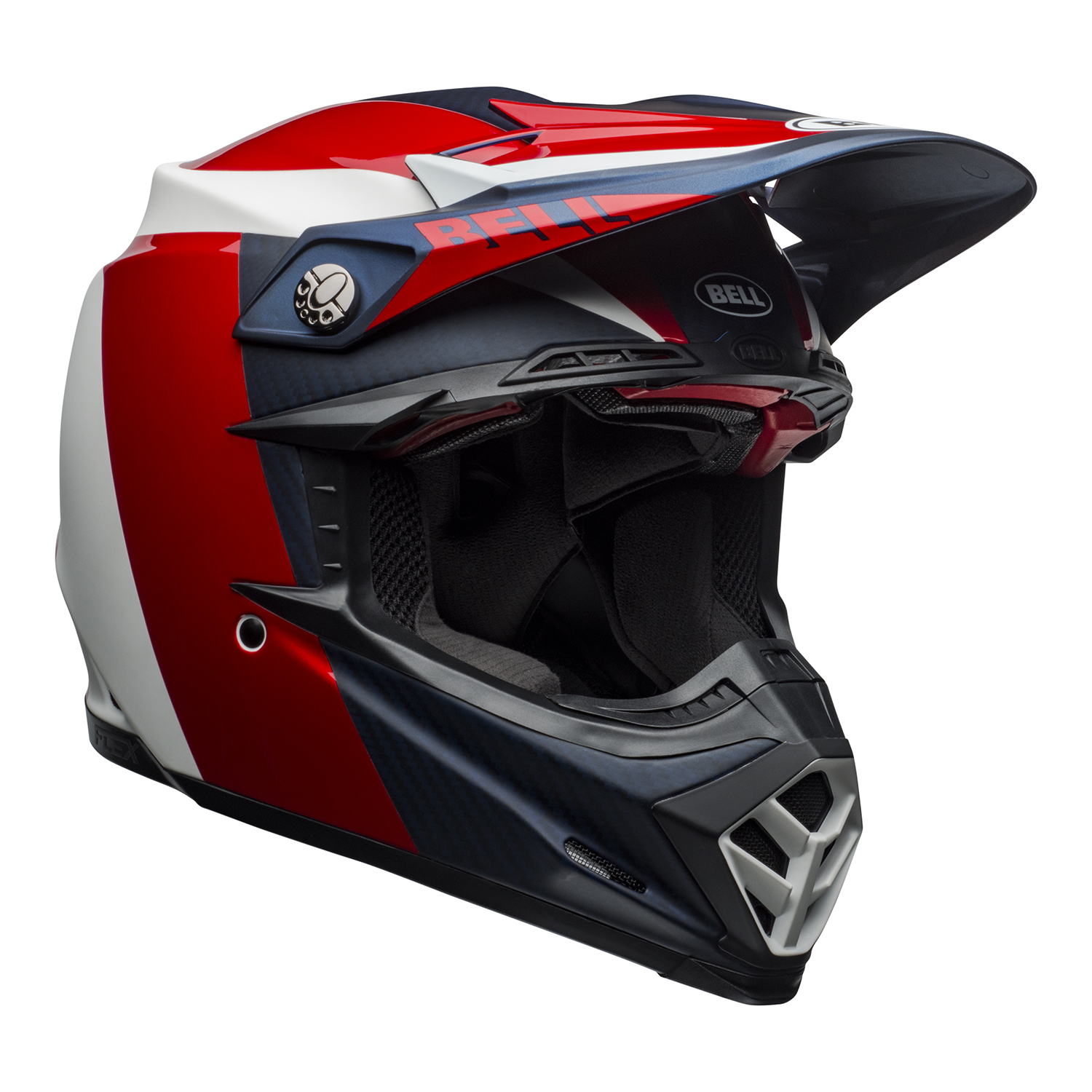 Division Matte/Gloss White/Black/Blue, Medium Bell Moto-9 Flex Off-Road Motorcycle Helmet 