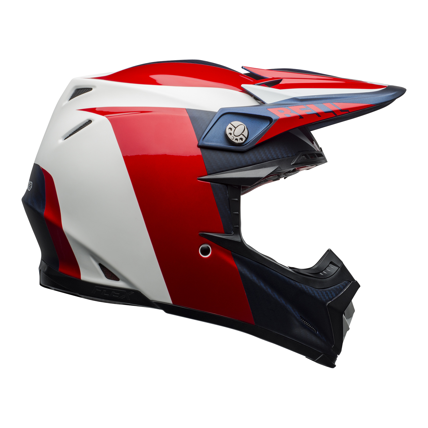 Division Matte/Gloss White/Black/Blue, Medium Bell Moto-9 Flex Off-Road Motorcycle Helmet 