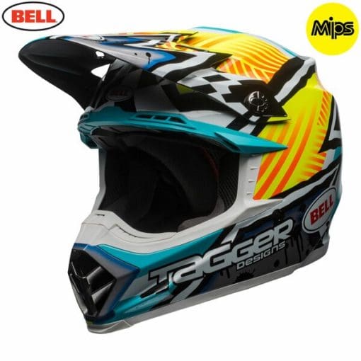 Bell MX 2021 Moto-9 Mips Adult Helmet (Tagger Gloss Yellow/Blue/White Asymetric) - Image 4