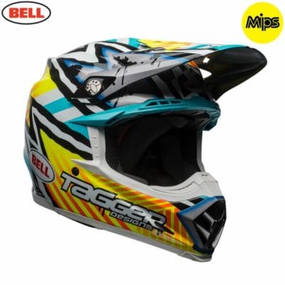 Bell MX 2021 Moto-9 Mips Adult Helmet (Tagger Gloss Yellow/Blue/White Asymetric)