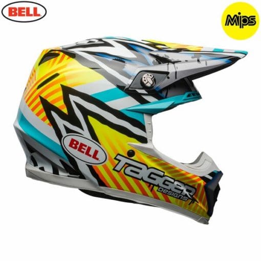Bell MX 2021 Moto-9 Mips Adult Helmet (Tagger Gloss Yellow/Blue/White Asymetric) - Image 2